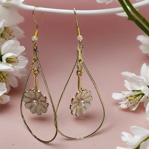 Elegant Handcrafted Gold and White Floral Earrings